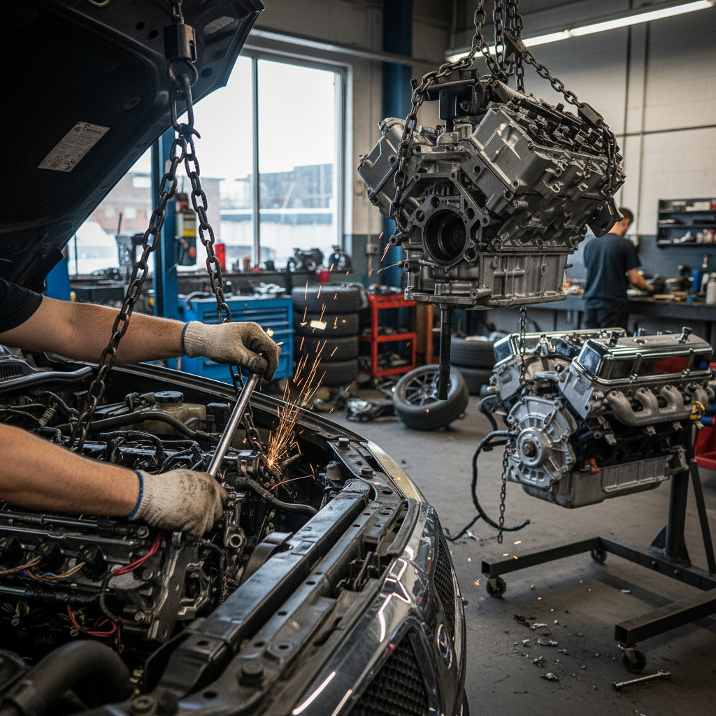 Mechaniker bei einem Motorumbau